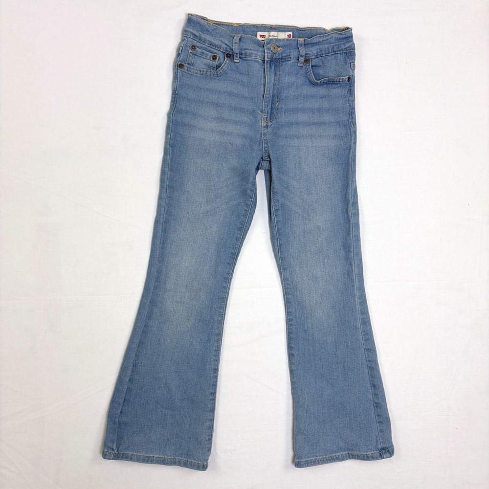 Levis 726 Flare Jeans Kids Size 10 Light Wash Denim High Rise Slim Fit Stretch